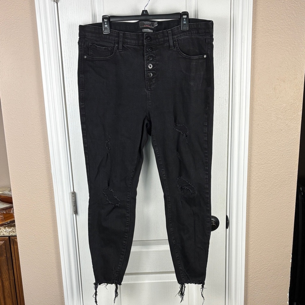 Torrid Women's Sky High Skinny Premium‎ Stretch Black Distressed Ankle Jeans 18R